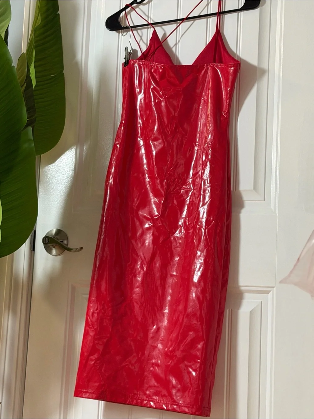 Red Satin-Look Slip Dress with Spaghetti Straps